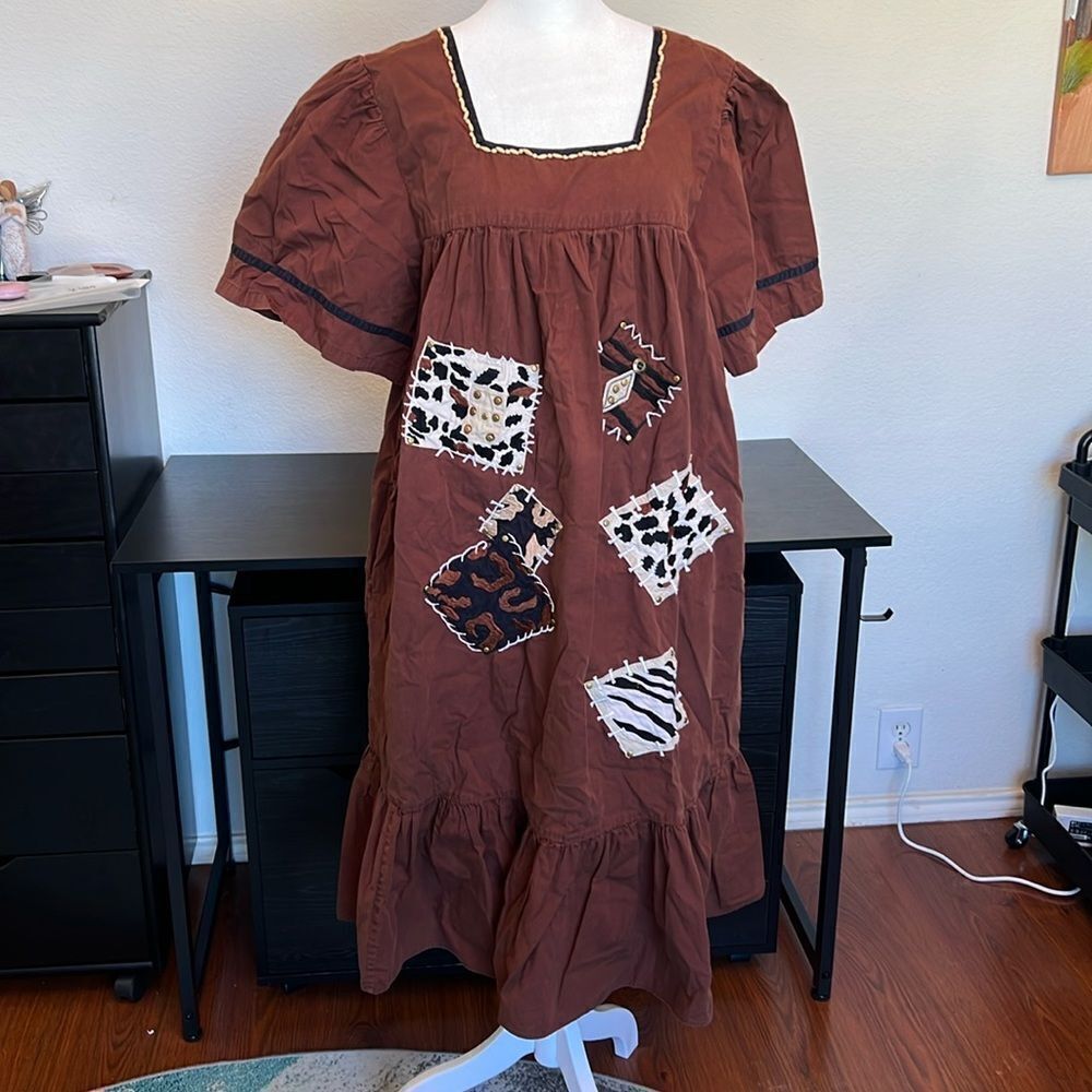 Go Softly Women's Vintage Square Neck and Patch Work Patio Dress ~ Size Large